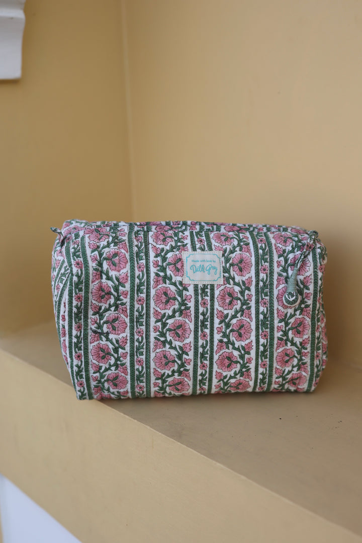 Border Stripe Washbag in Sage and Pink