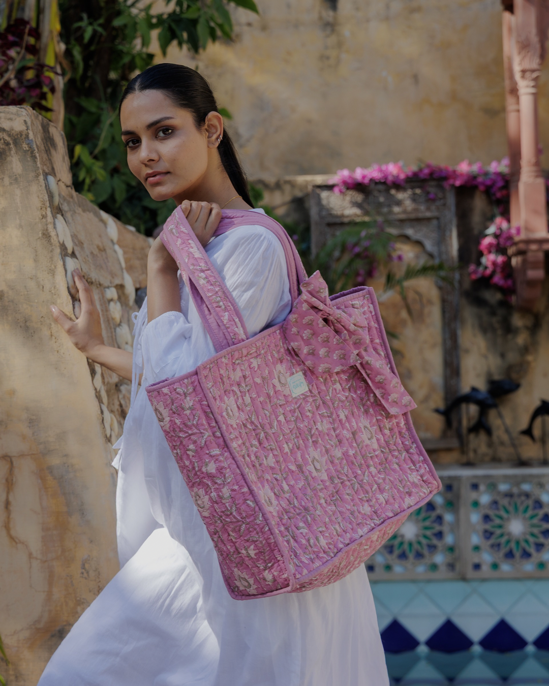 Lily Jaal Quilted Bow Bag in Pink Lavender