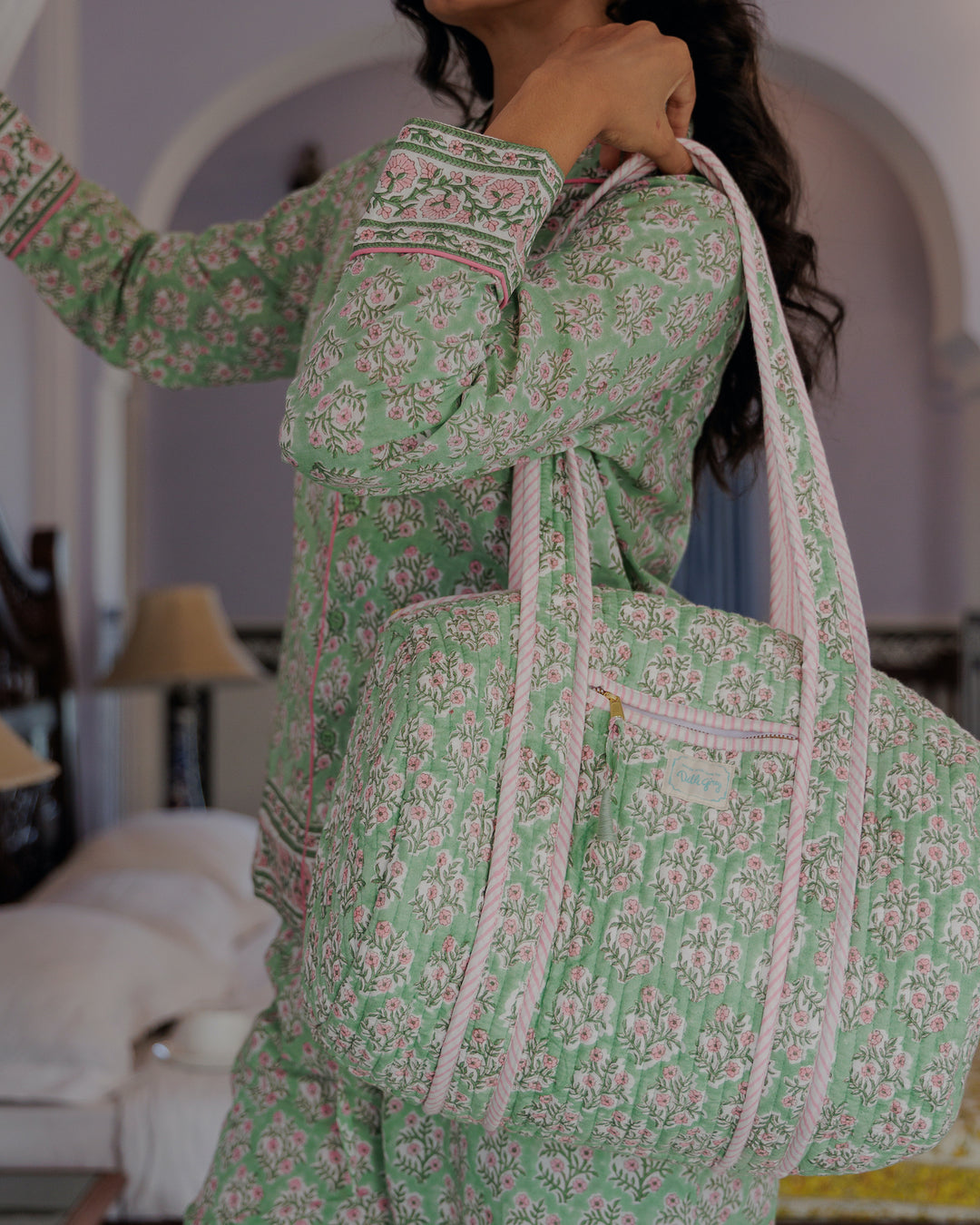 Sage and Pink Mogra Mini Bowling Bag