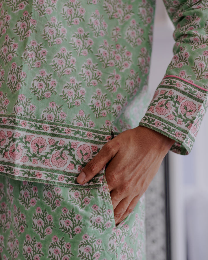 Mogra Long Sleeve PJ set in Sage and Pink