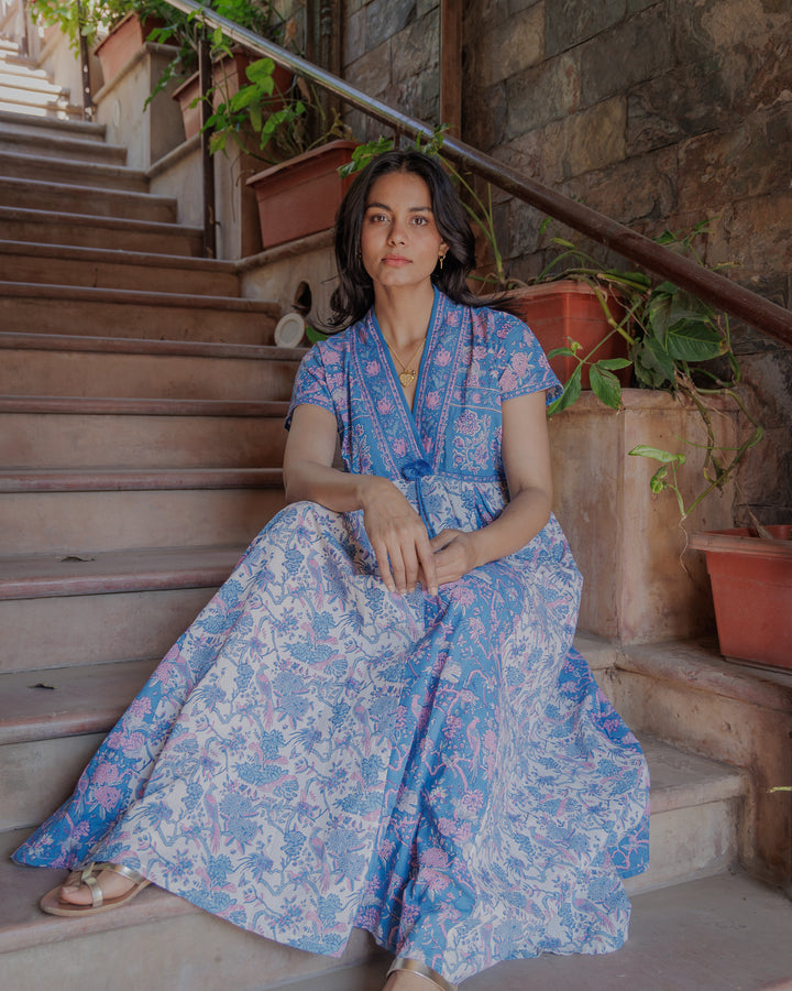 Riti Panelled Maxi Dress in Cornflower & Lavender