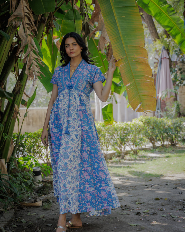 Riti Panelled Maxi Dress in Cornflower & Lavender