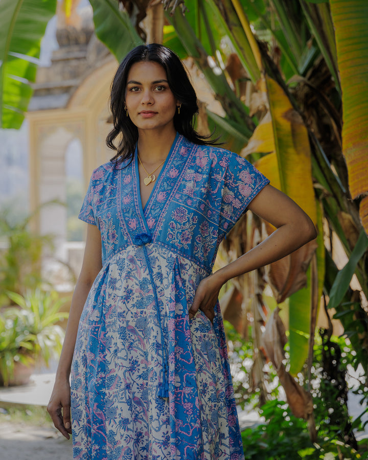 Riti Panelled Maxi Dress in Cornflower & Lavender