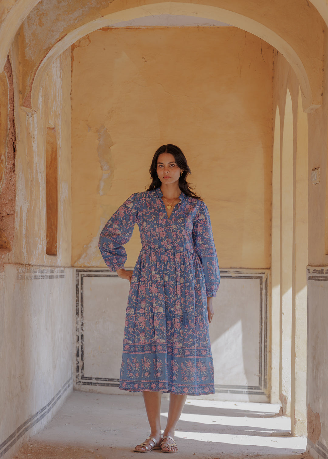 Bianca Midi Dress in Cornflower & Lavender