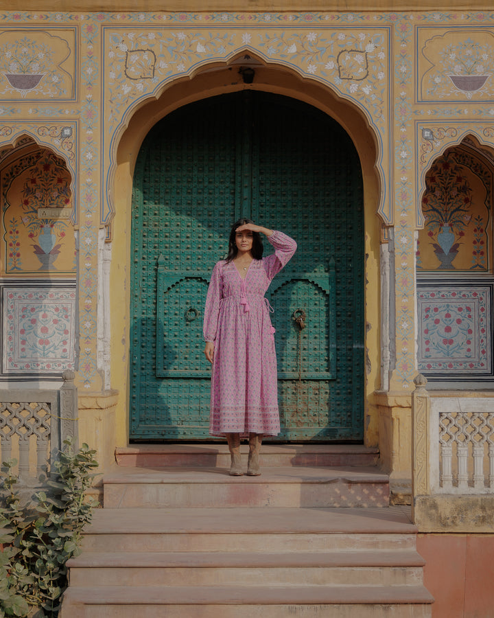 Fifi Boho Midaxi Dress in Pink Lavender