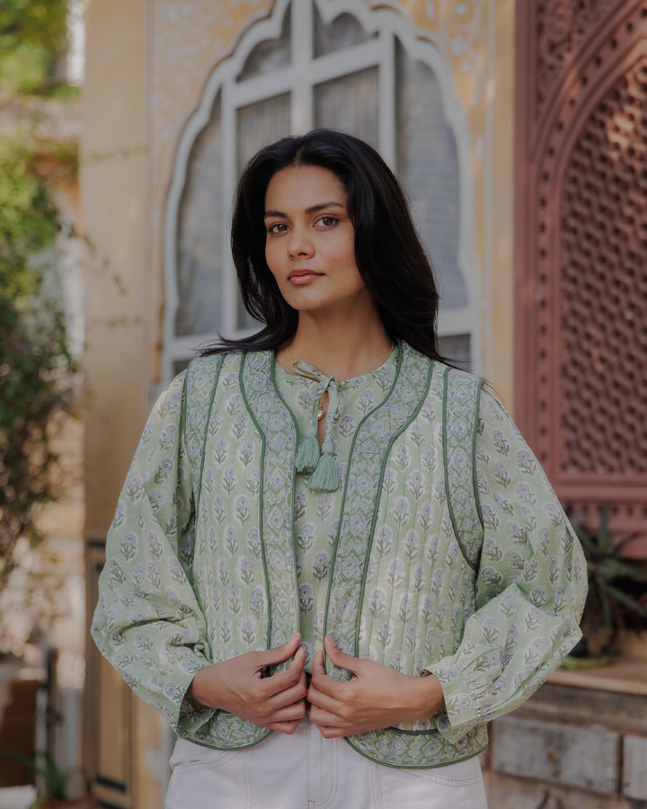 Saffron Gilet in Tulsi Green