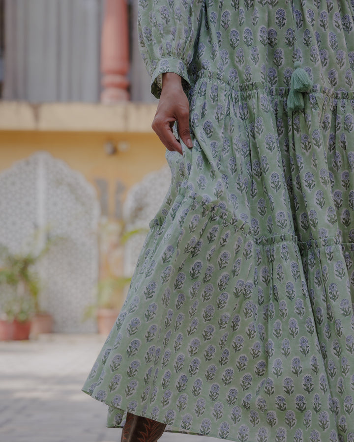 Maya Maxi-Tiered Skirt in Tulsi Green