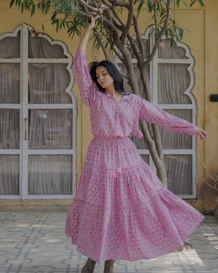 Maya Maxi-Tiered Skirt in Pink Lavender