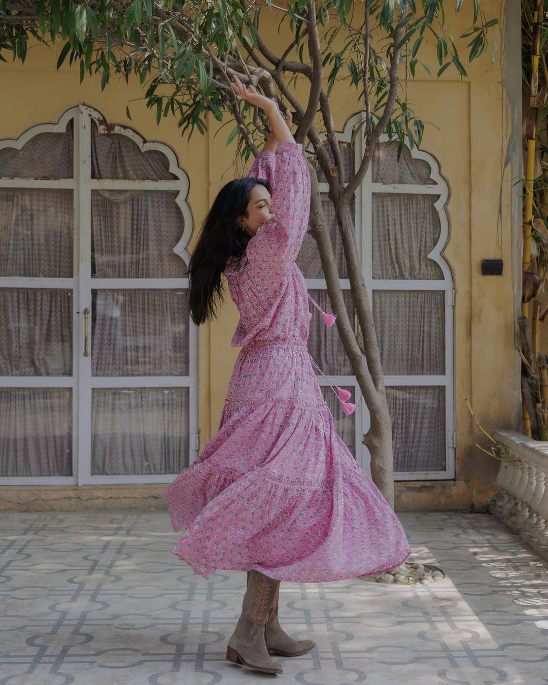 Maya Maxi-Tiered Skirt in Pink Lavender