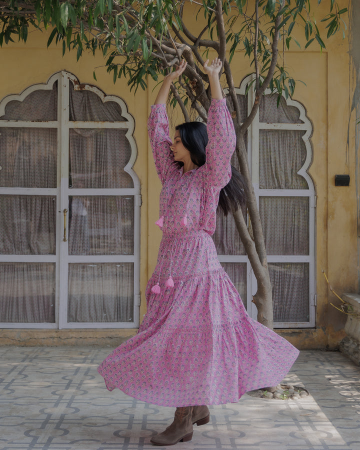 Maya Maxi-Tiered Skirt in Pink Lavender