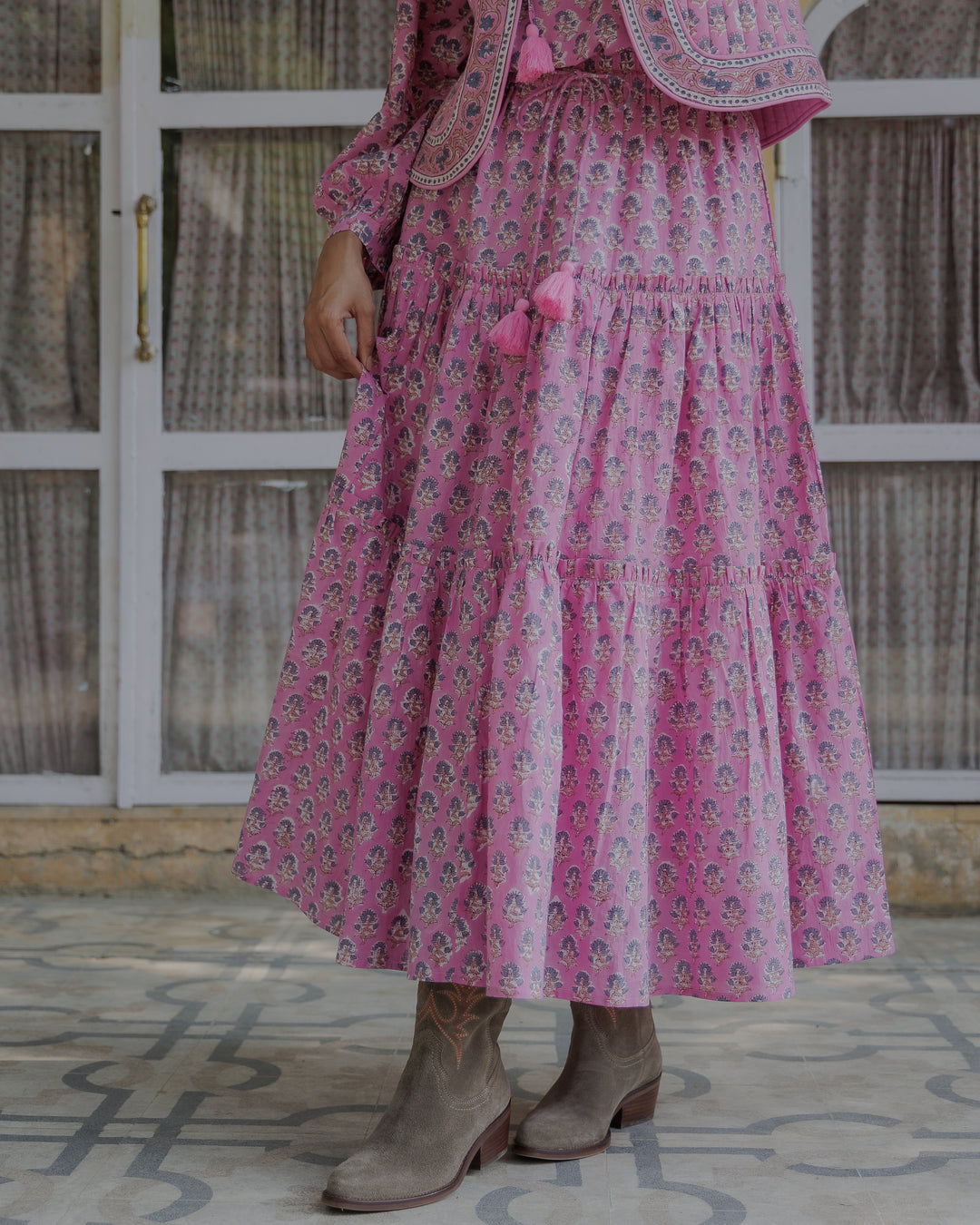 Maya Maxi-Tiered Skirt in Pink Lavender