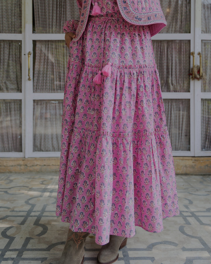 Maya Maxi-Tiered Skirt in Pink Lavender