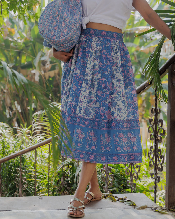 Suri Panelled Midi Skirt in Cornflower & Lavender