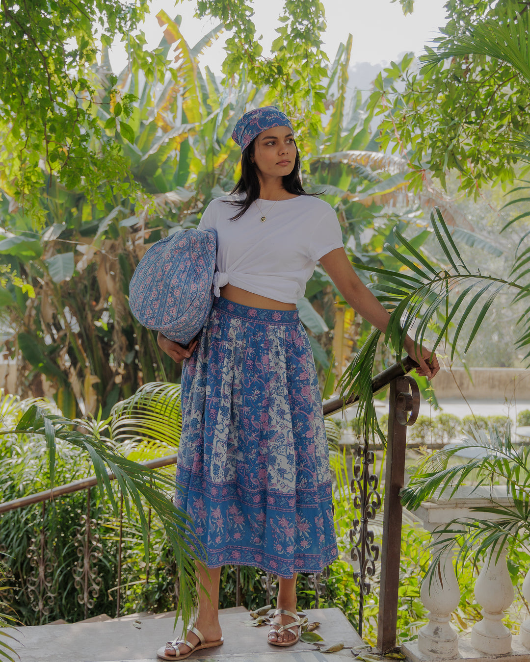 Suri Panelled Midi Skirt in Cornflower & Lavender