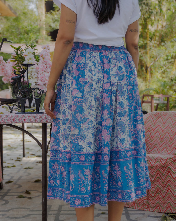 Suri Panelled Midi Skirt in Cornflower & Lavender