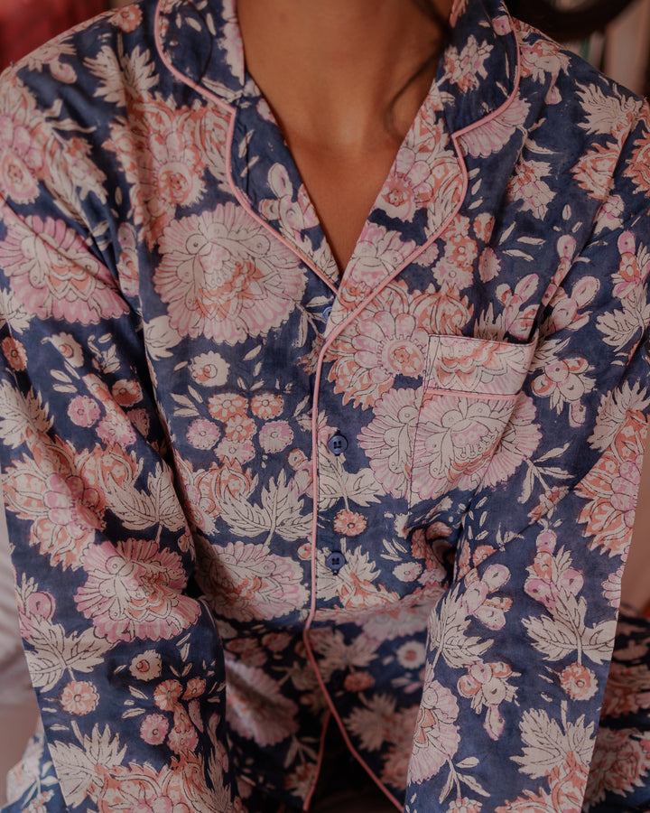 Waterlily Long Sleeve PJ set in Midnight Blue