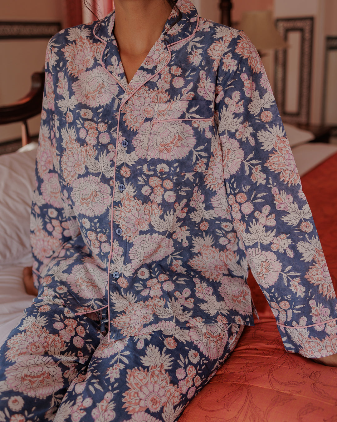 Waterlily Long Sleeve PJ set in Midnight Blue