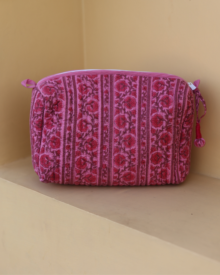 Border Stripe Washbag in Rani Pink