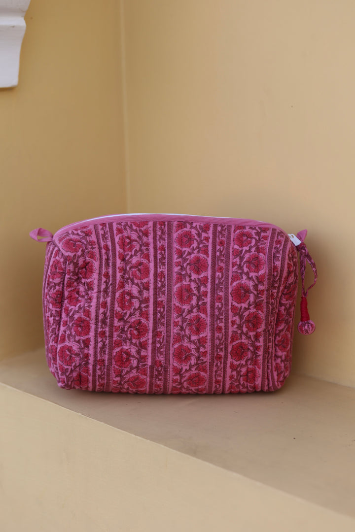 Border Stripe Washbag in Rani Pink