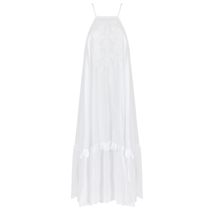 Chikankari embroidered sundress in jasmine white