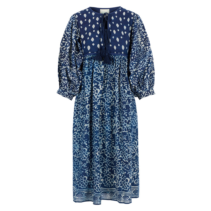 Farah Midi Dress in Natural Indigo