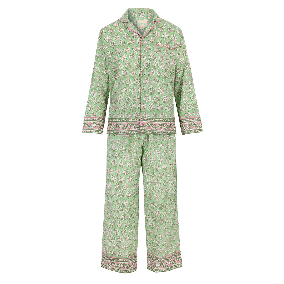 Mogra Long Sleeve PJ set in Sage and Pink