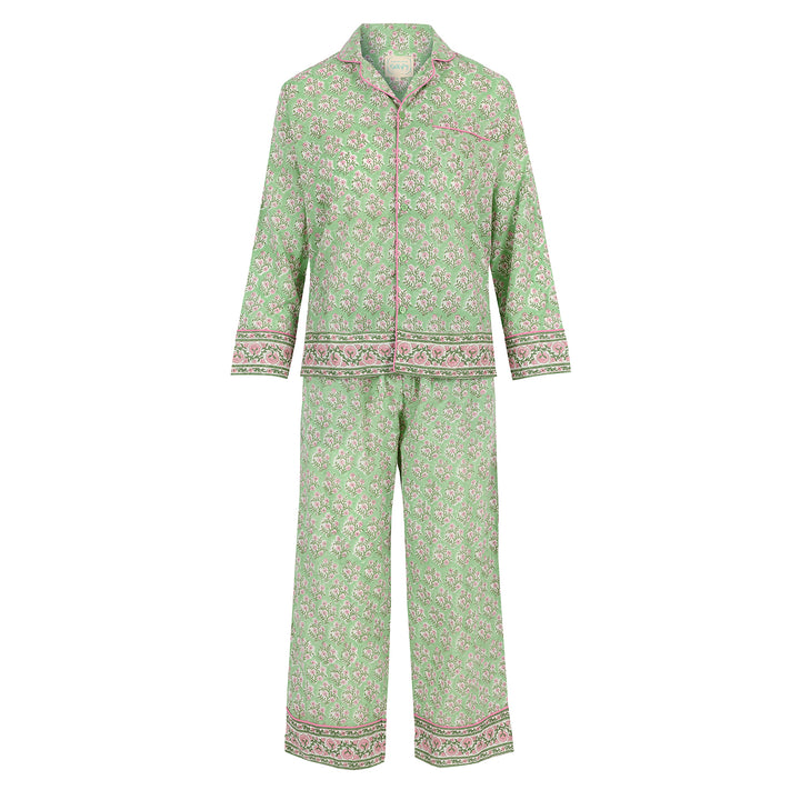 Mogra Long Sleeve PJ set in Sage and Pink