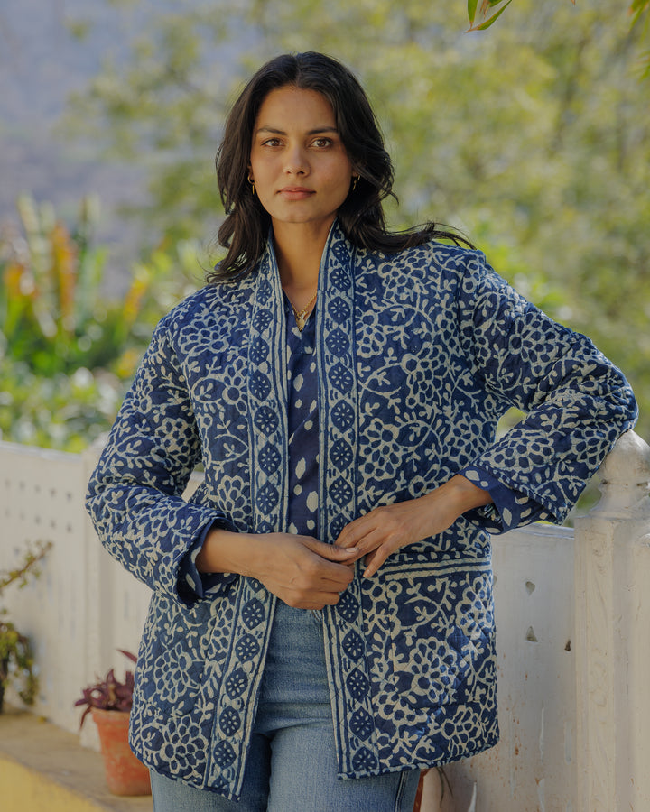 Leena Quilted Jacket in Natural Indigo