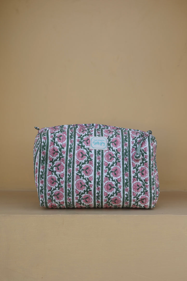 Border Stripe Washbag in Sage and Pink