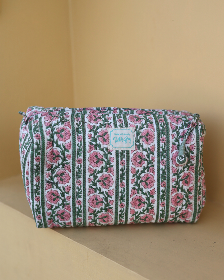 Border Stripe Washbag in Sage and Pink