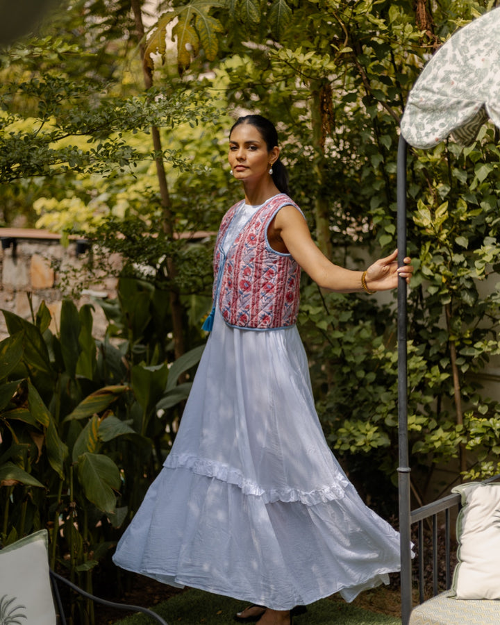 Chikankari embroidered sundress in jasmine white