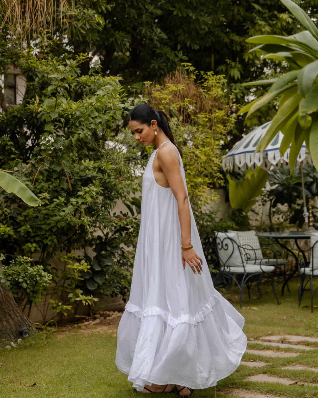 Chikankari embroidered sundress in jasmine white