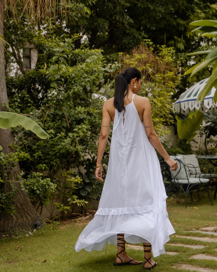 Chikankari embroidered sundress in jasmine white