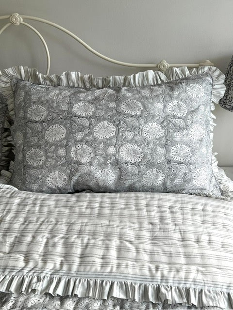 Lunar Grey Marigold Stripe Ruffle Quilt