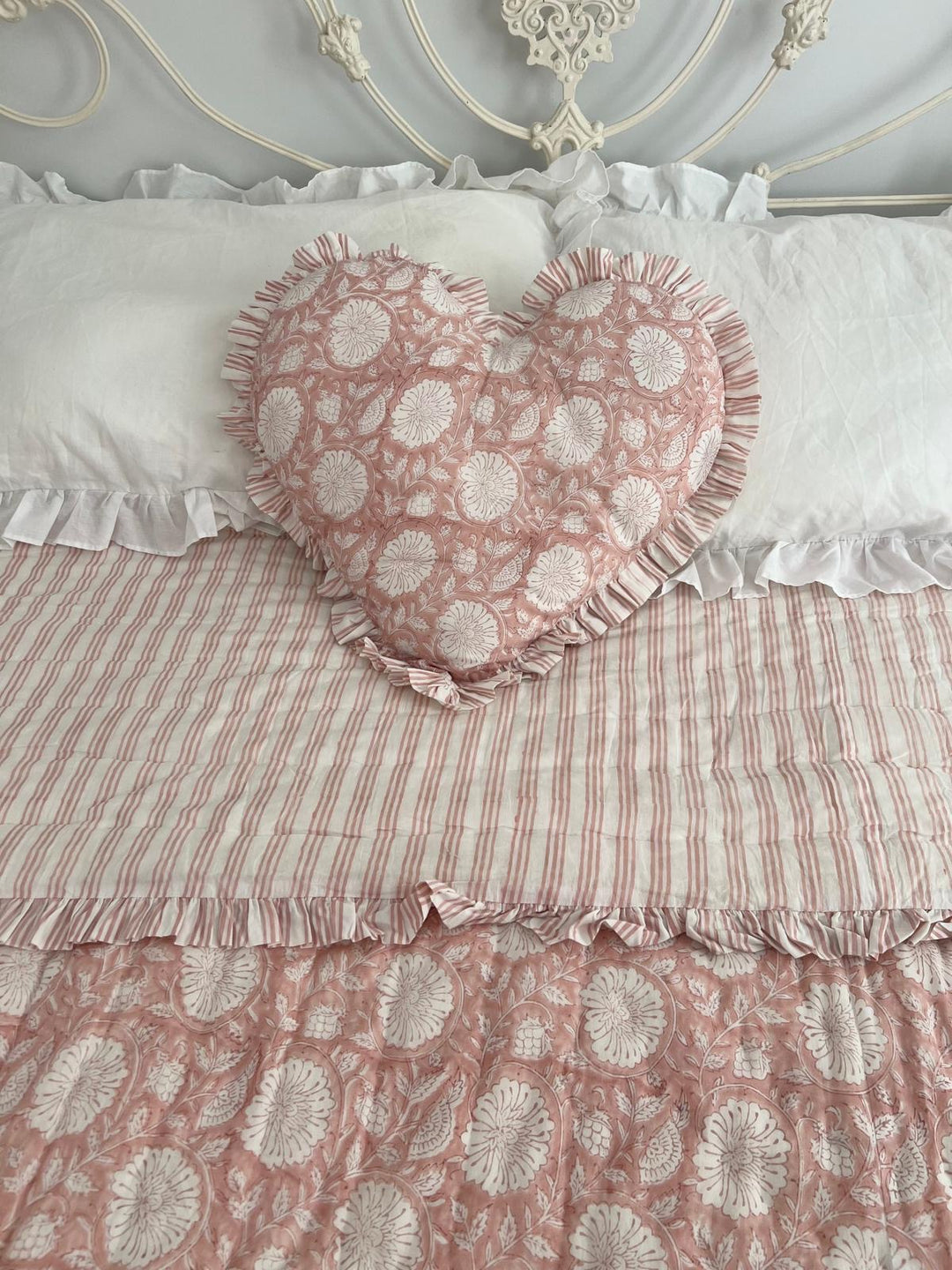 Dusty Pink Marigold Stripe Ruffle Quilt