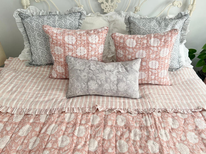 Dusty Pink Marigold Stripe Ruffle Quilt