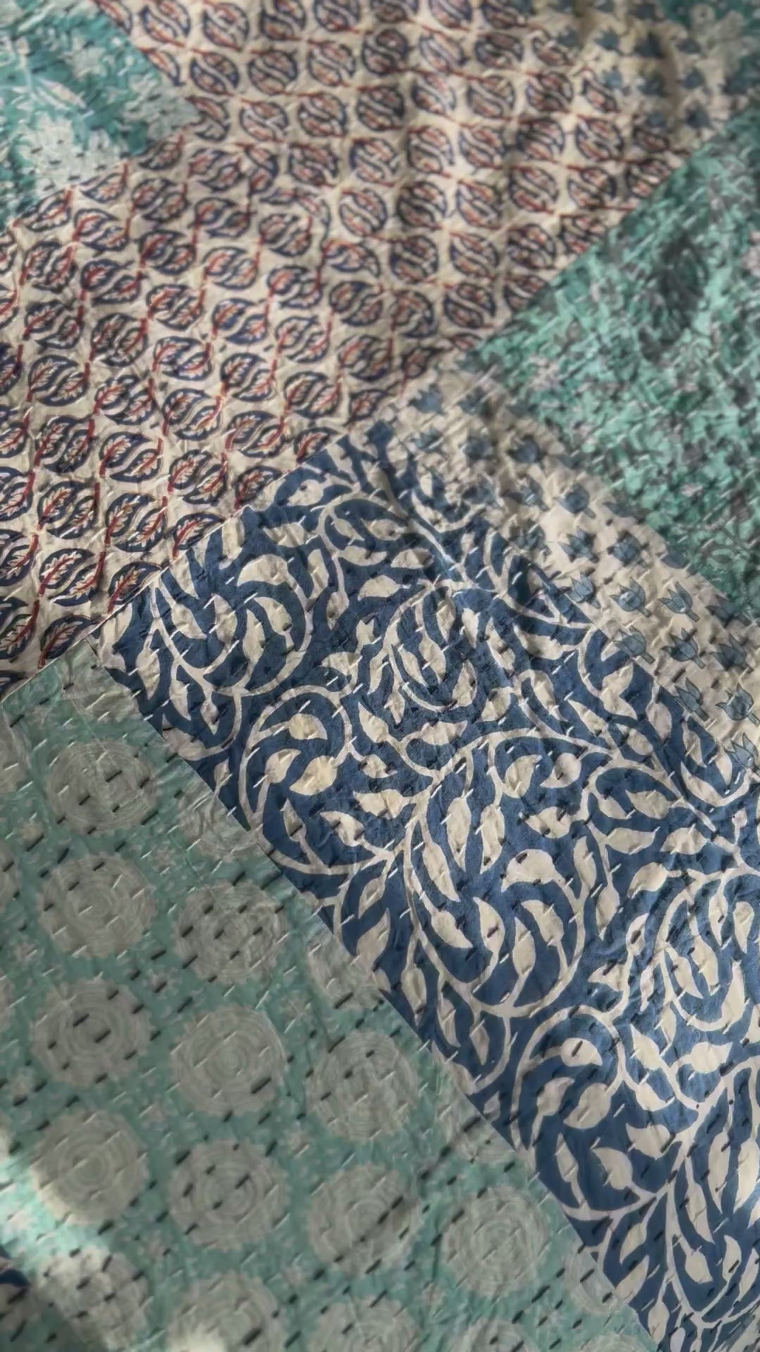 Patchwork Kantha in Celestial Blue and Aqua